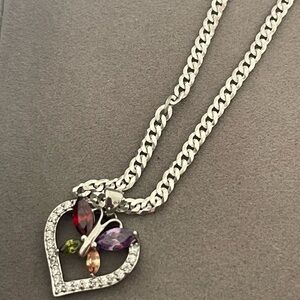 New Elegant Silver Necklace with Multicolor Gemstones butterfly/zirconia